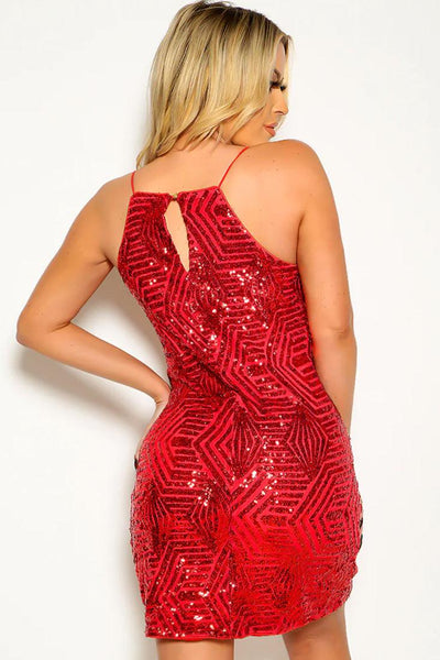 Red Sequin Sleeveless Bodycon Sexy Party Dress - AMIClubwear