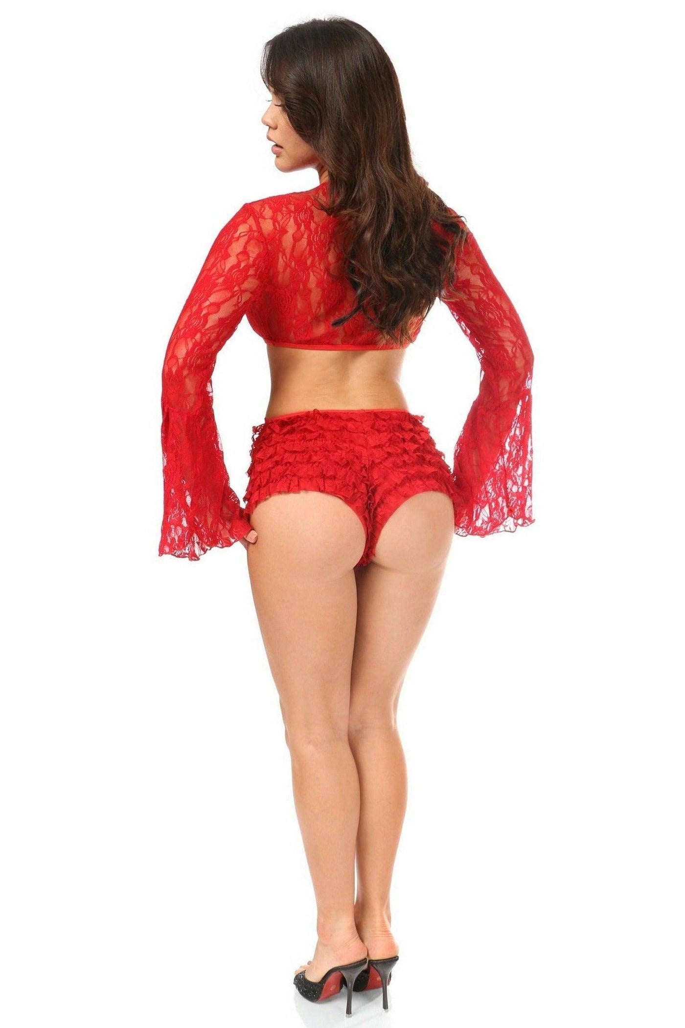 Red Sheer Lace Bell Sleeve Peasant Top - Daisy Corsets