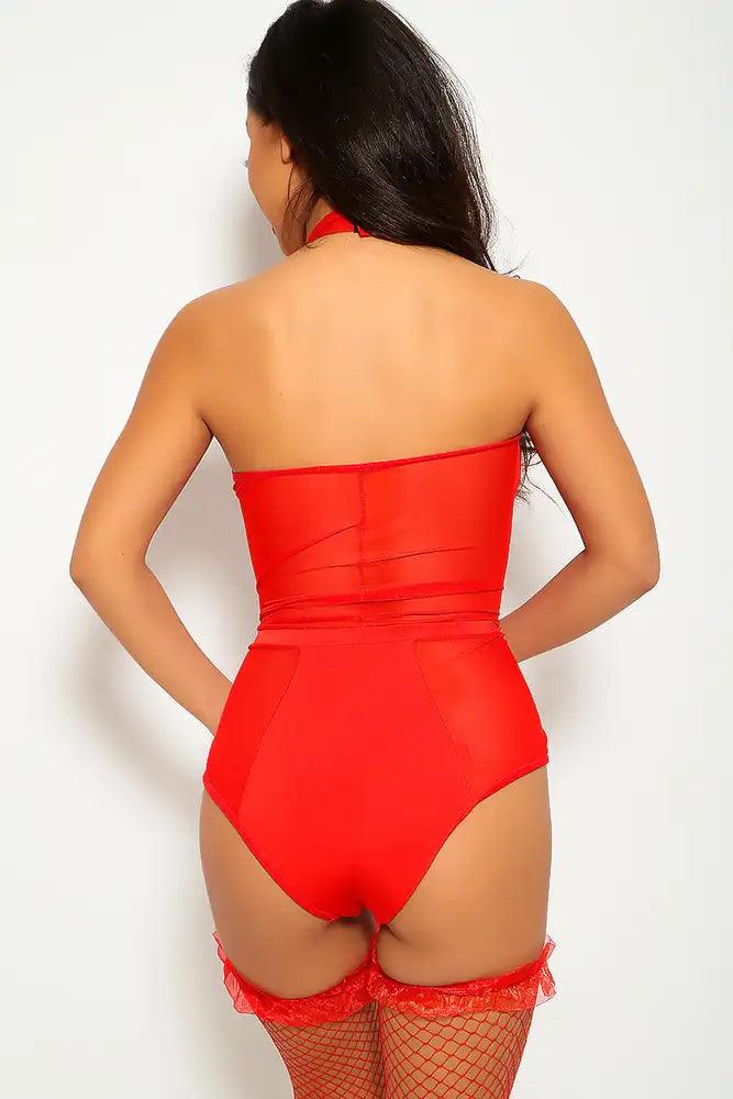 Red Sheer Sleeveless Intimates Bodysuit - AMIClubwear