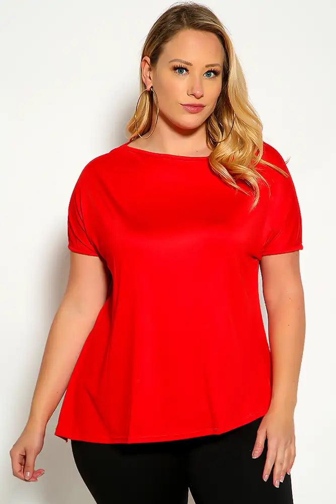 Red Short Sleeve Plus Size Top - AMIClubwear