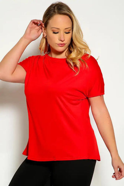 Red Short Sleeve Plus Size Top - AMIClubwear