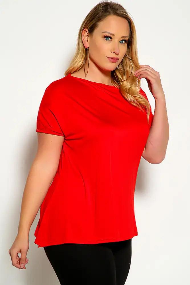 Red Short Sleeve Plus Size Top - AMIClubwear