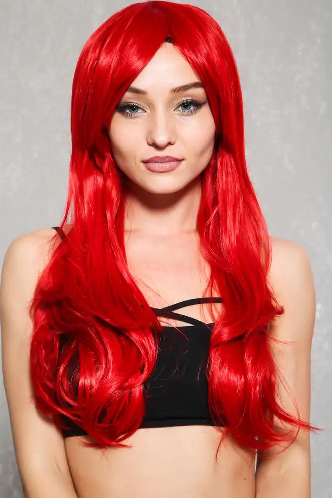 Red Side Sweep Bangs Wavy Hair Bangs 27in. Costume Wig - AMIClubwear