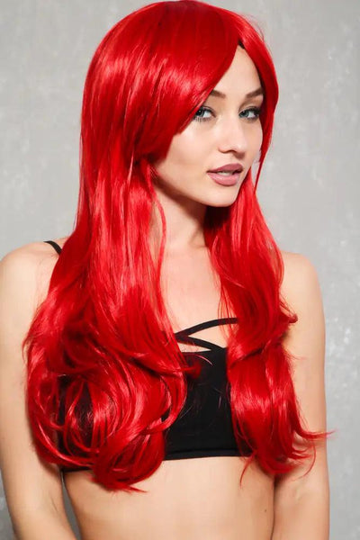 Red Side Sweep Bangs Wavy Hair Bangs 27in. Costume Wig - AMIClubwear