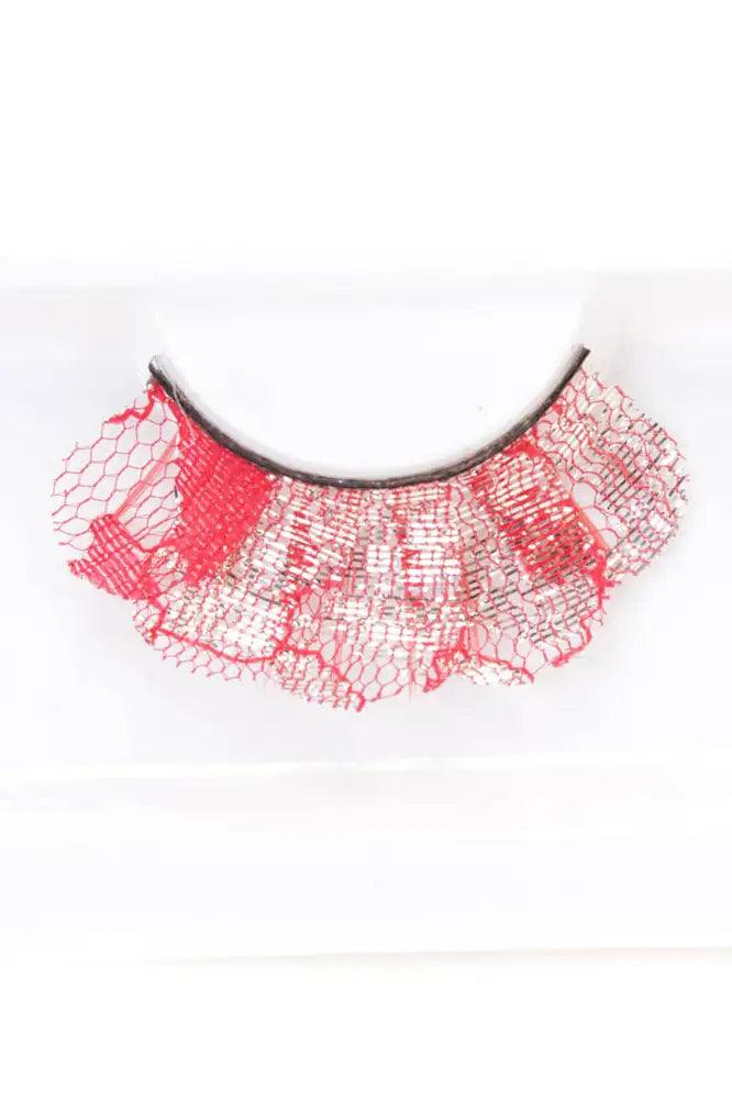 Red Silver Shimmer Netted Faux Eyelashes - AMIClubwear