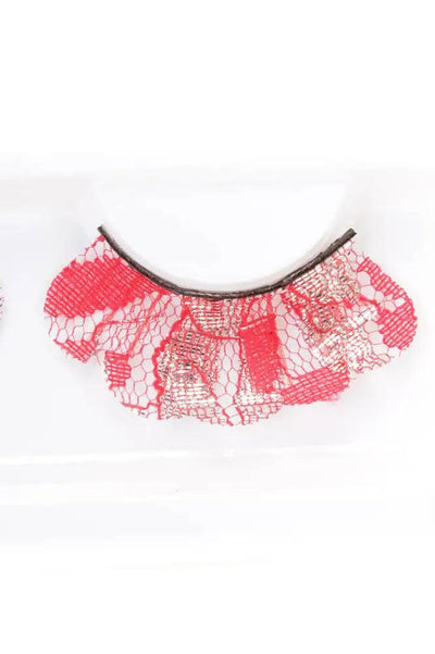 Red Silver Shimmer Netted Faux Eyelashes - AMIClubwear