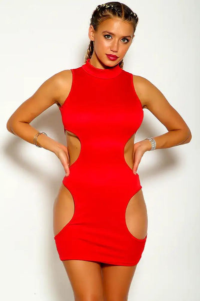 Red Sleeveless Cut Out Party Dress - AMIClubwear