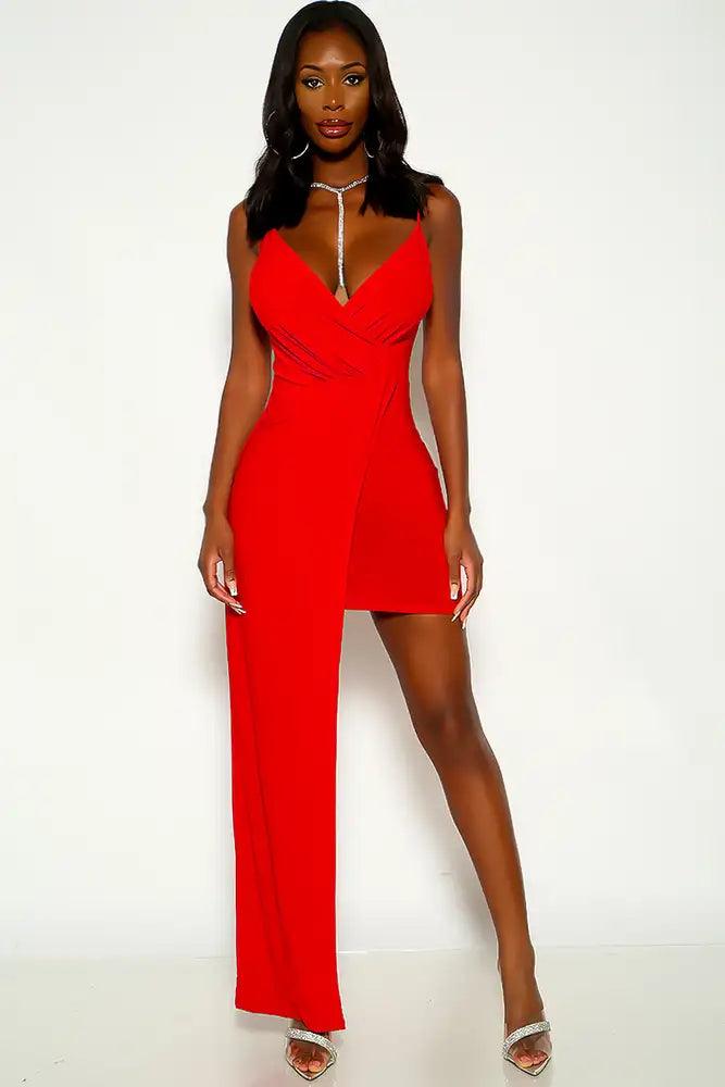 Red Sleeveless Draped Mini Maxi Dress - AMIClubwear