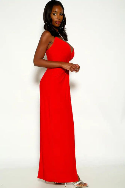 Red Sleeveless Draped Mini Maxi Dress - AMIClubwear