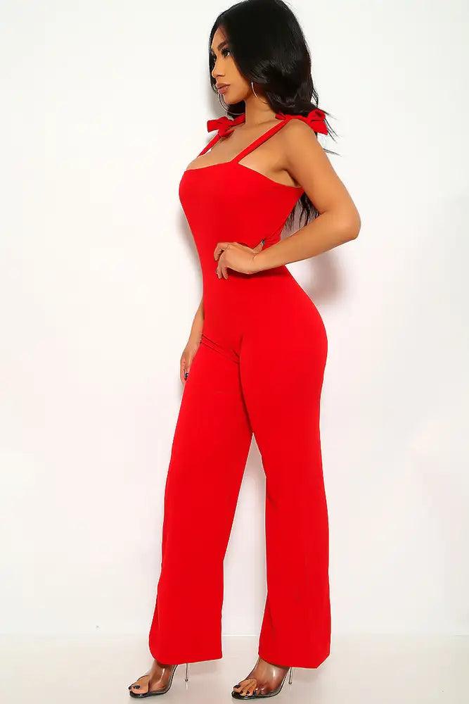 Red Sleeveless Flared Dressy Jumpsuit - AMIClubwear