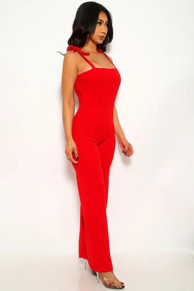 Red Sleeveless Flared Dressy Jumpsuit - AMIClubwear