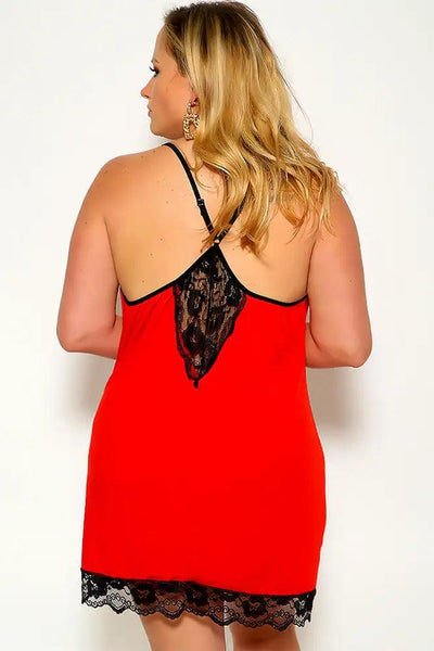 Red Sleeveless Lace Leopard Plus Size Chemise - AMIClubwear