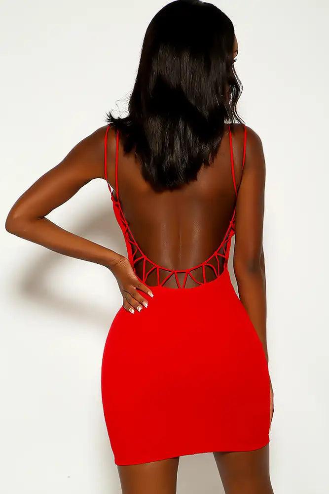 Red Sleeveless Low Back Cut Out Design Party Dress - AMIClubwear