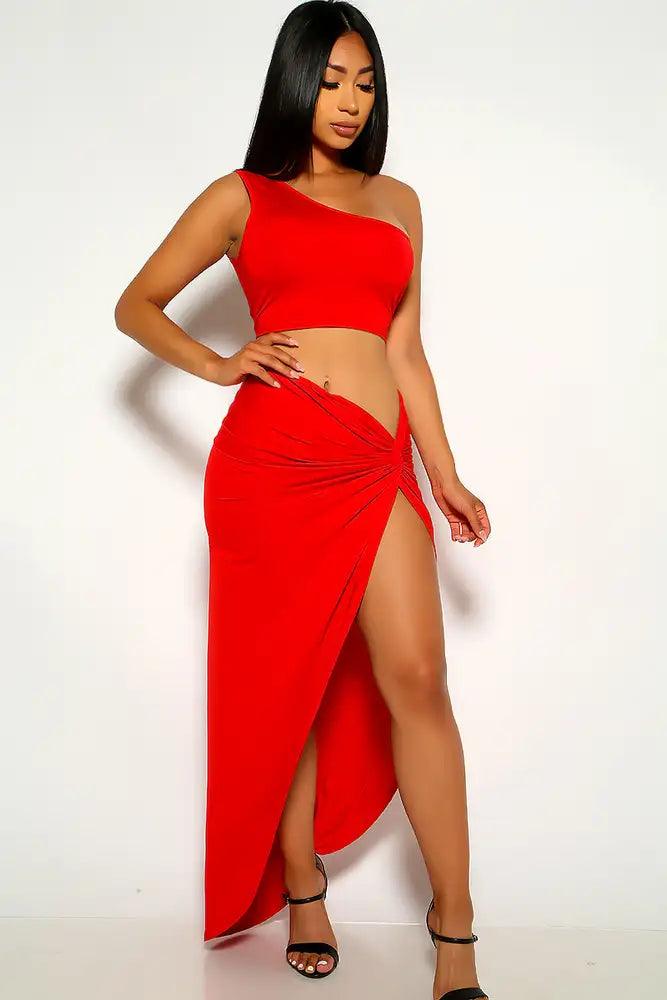 Red Sleeveless Plus Size Two Piece Dress - AMIClubwear