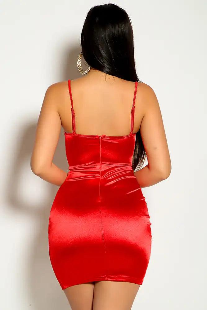 Red Sleeveless Scooped Neckline Satin Party Dress - AMIClubwear