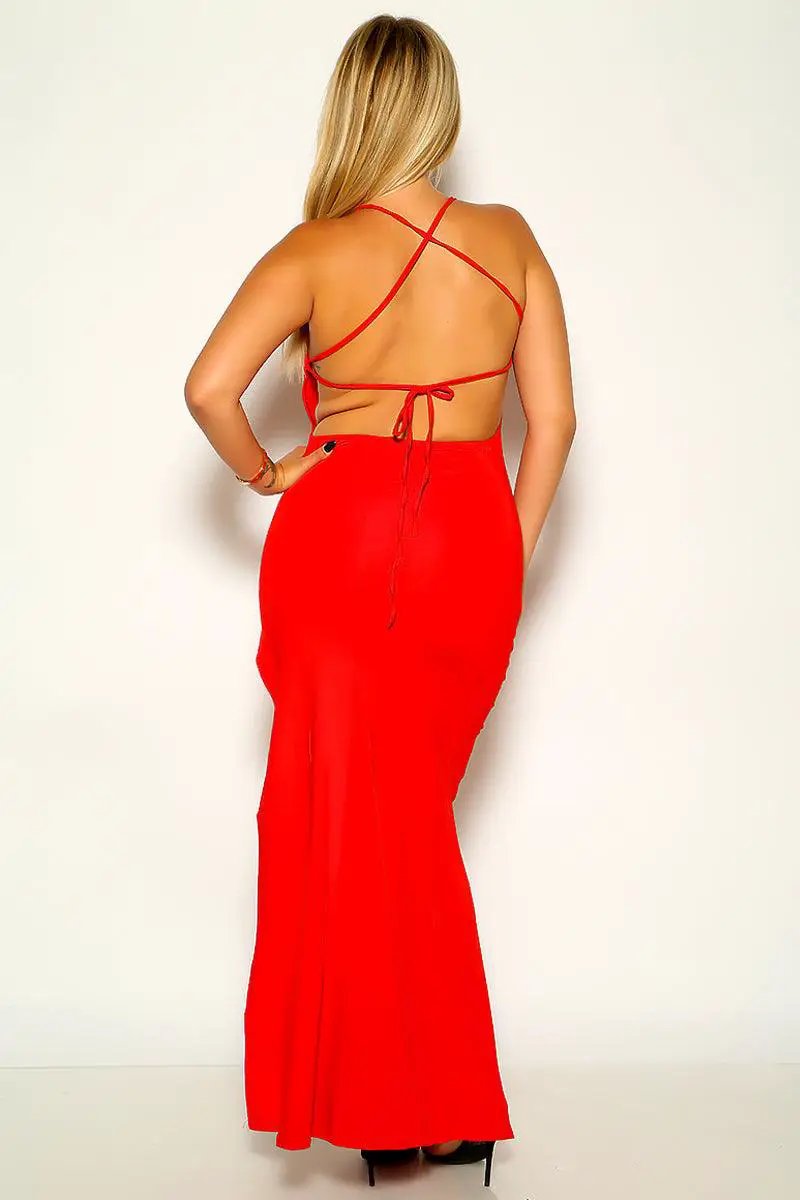 sexy red plus size dress Red Sleeveless Side Slit Sexy Maxi Plus Size Dress – AMIClubwear