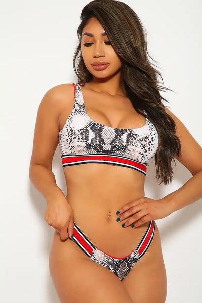 Red Snake Print Two Piece Swimsuit - AMIClubwear