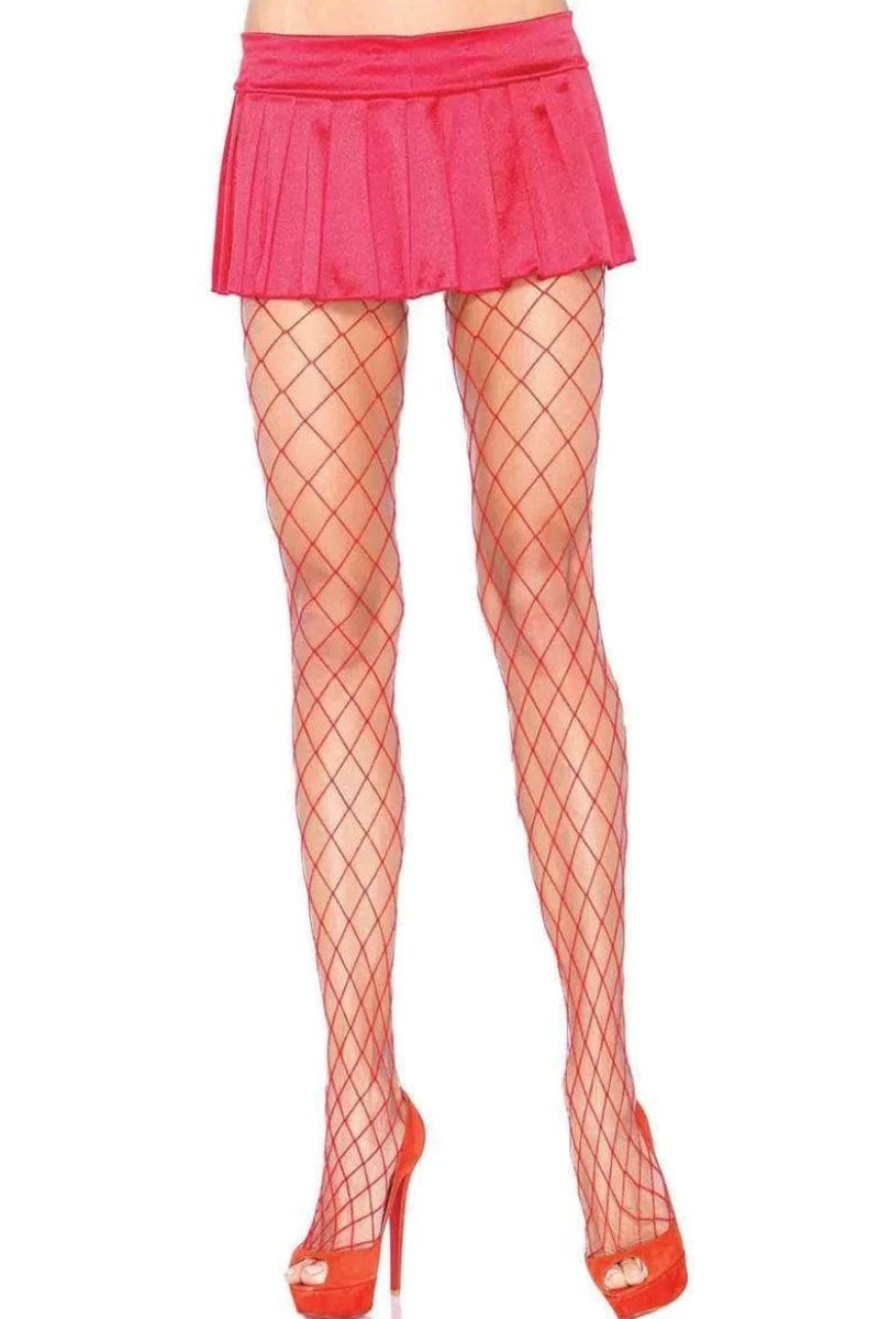 Red Spandex Diamond Net Tights - AMIClubwear