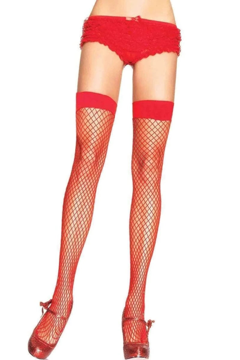 Red Spandex Netted Thigh Highs - AMIClubwear