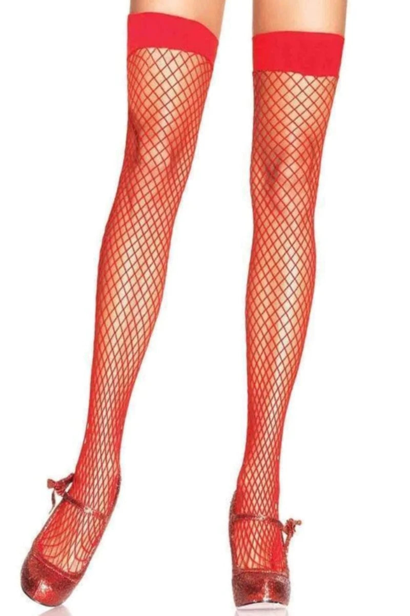 Red Spandex Netted Thigh Highs - AMIClubwear