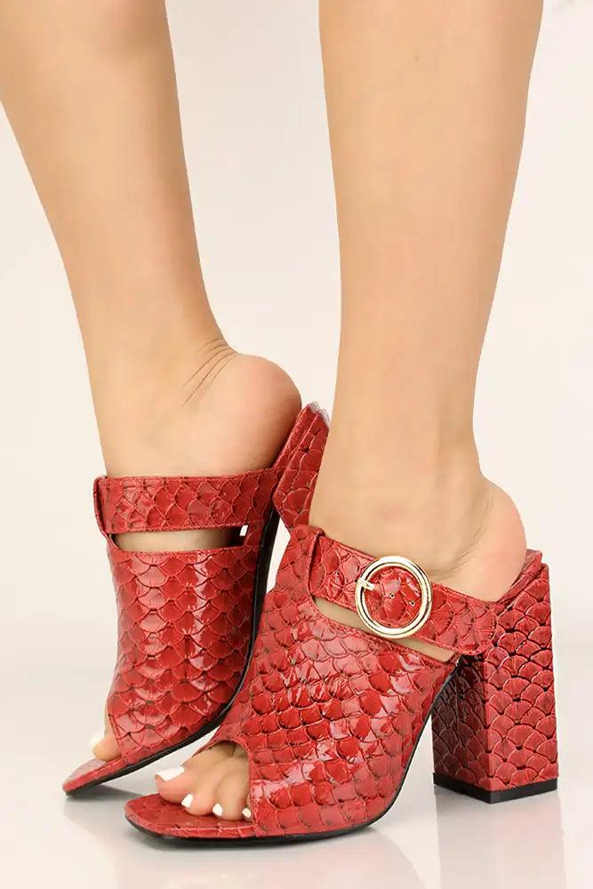 Red Square Chunky Heel Mules - AMIClubwear