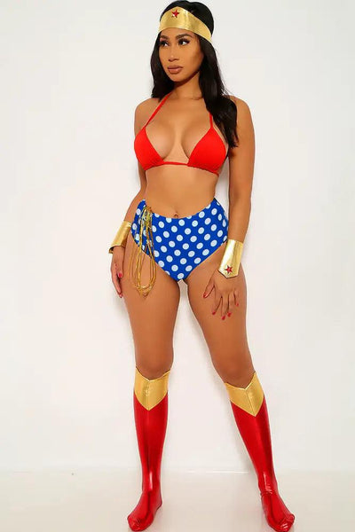 Red Star Print 7 Piece Wonder Woman Costume - AMIClubwear