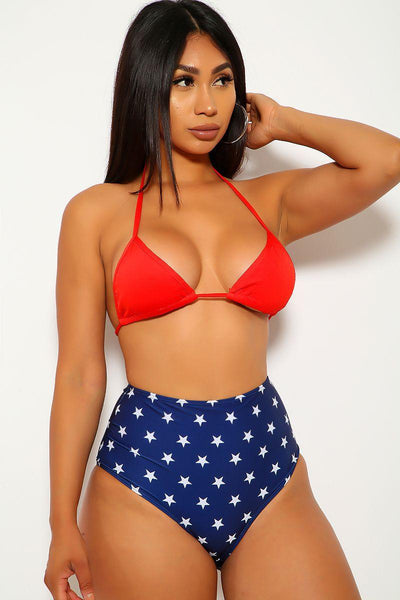 Red Star Print Two Piece Swimsuit - AMIClubwear