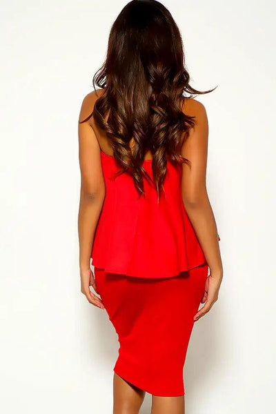 Red Strapless Ruffled Party Dress - AMIClubwear