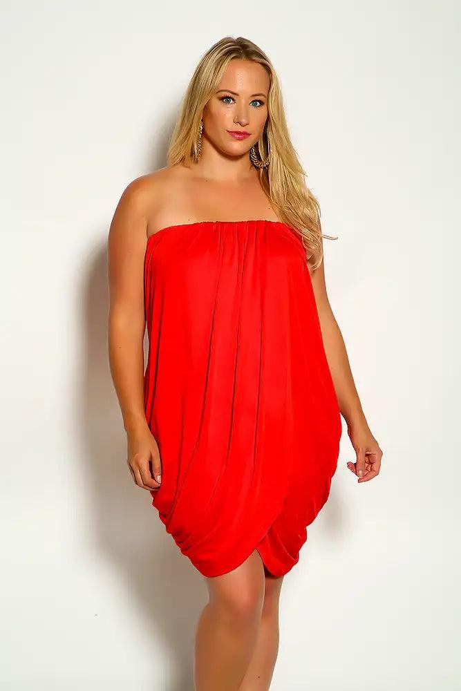 Red Strapless Side Slit Party Dress - AMIClubwear