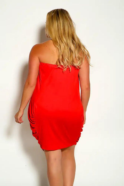 Red Strapless Side Slit Party Dress - AMIClubwear