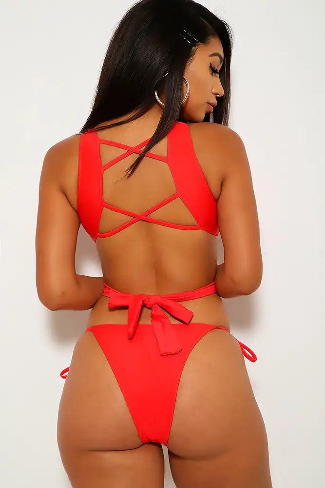 Red Strappy Cheeky Two Piece Swimsuit - AMIClubwear