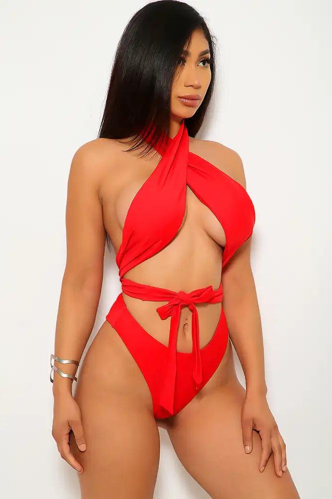 Red Strappy Criss Cross Two Piece Swimsuit - AMIClubwear