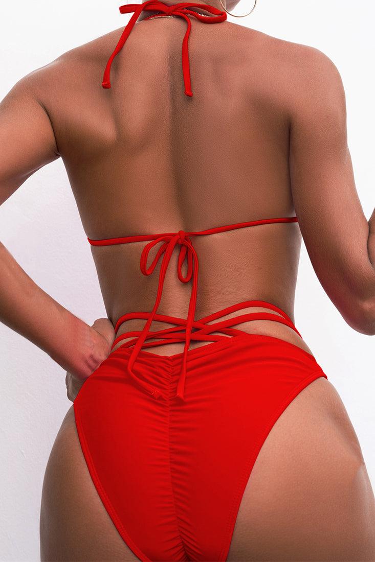 Red Strappy Cut Out Sexy One Piece Swimsuit - AMIClubwear