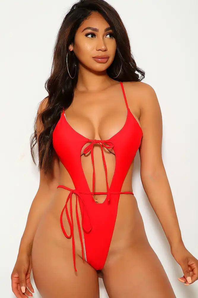 Red Strappy One Piece Monokini - AMIClubwear