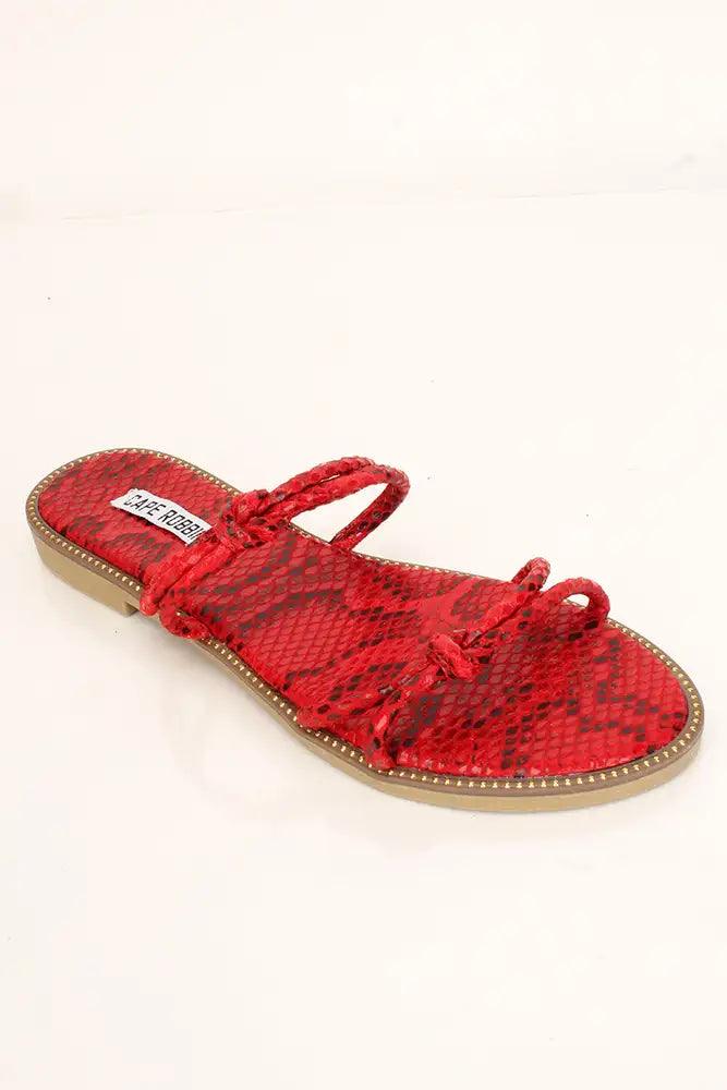 Red Strappy Slip On Sandals - AMIClubwear