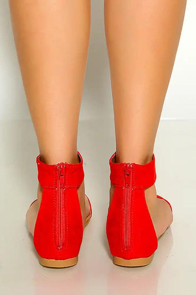 Red Suede Open Toe T-Strap Sandals - AMIClubwear