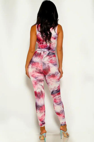 Red Tie Dye Sleeveless Strappy Jumpsuit - AMIClubwear