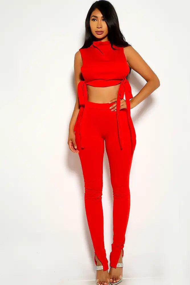 Red Tie Knot Two Piece Outfit - AMIClubwear