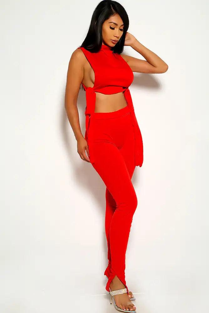 Red Tie Knot Two Piece Outfit - AMIClubwear