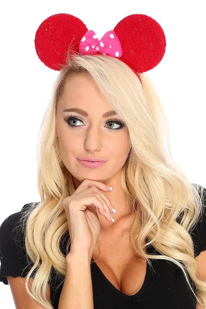 Red Tinsel Terrycloth Bow Tie Mouse Ears - AMIClubwear