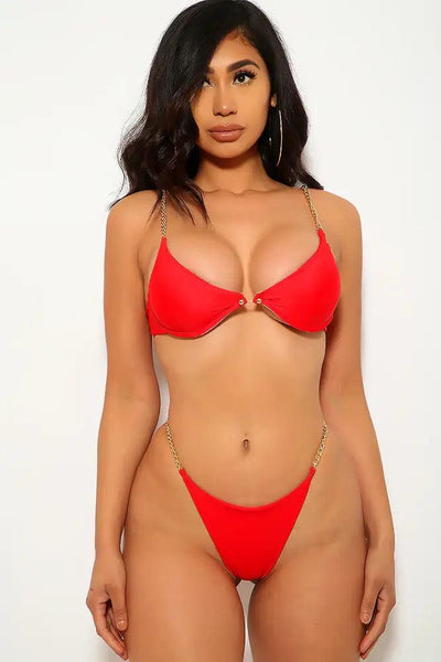 Red Underwire Two Piece Swimsuit - AMIClubwear