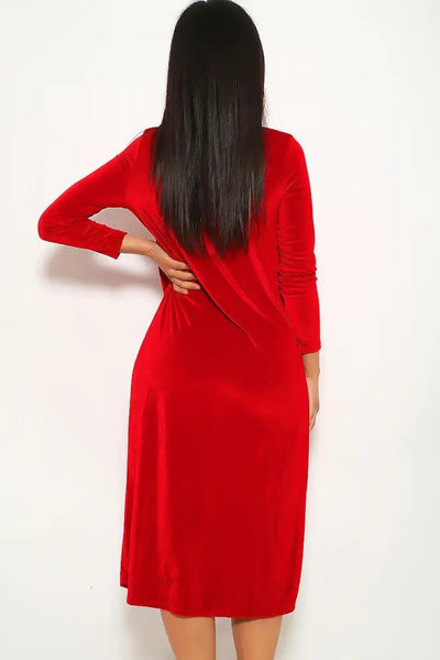 Red Velvet Long Sleeve Two Piece Dress - AMIClubwear