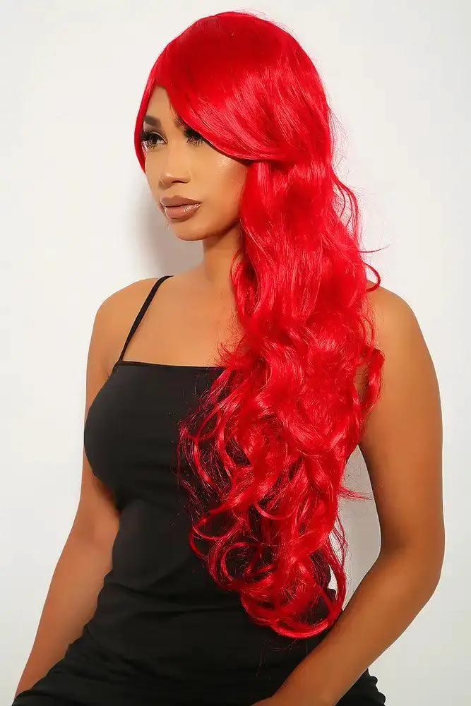 Red Wavy Bangs Long Costume Wig