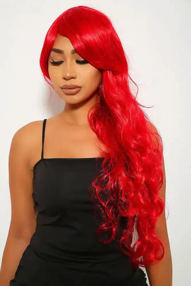 Red Wavy Bangs Long Costume Wig