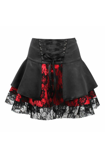 Red w/Black Lace Gothic Skirt - AMIClubwear