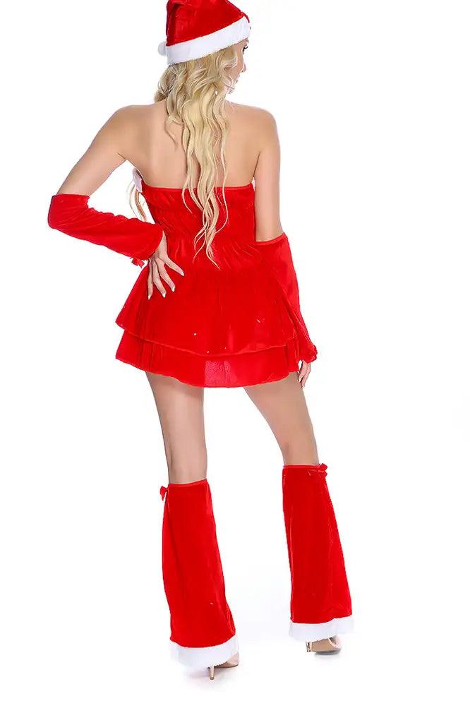 Red White 4 Piece Sexy Santa Costume - AMIClubwear