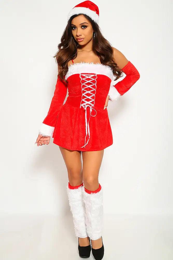 Red White Mrs Clause Holiday Costume - AMIClubwear