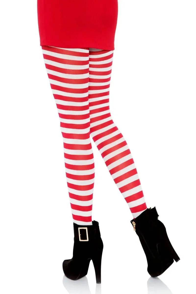 Red White Nylon Striped Tights