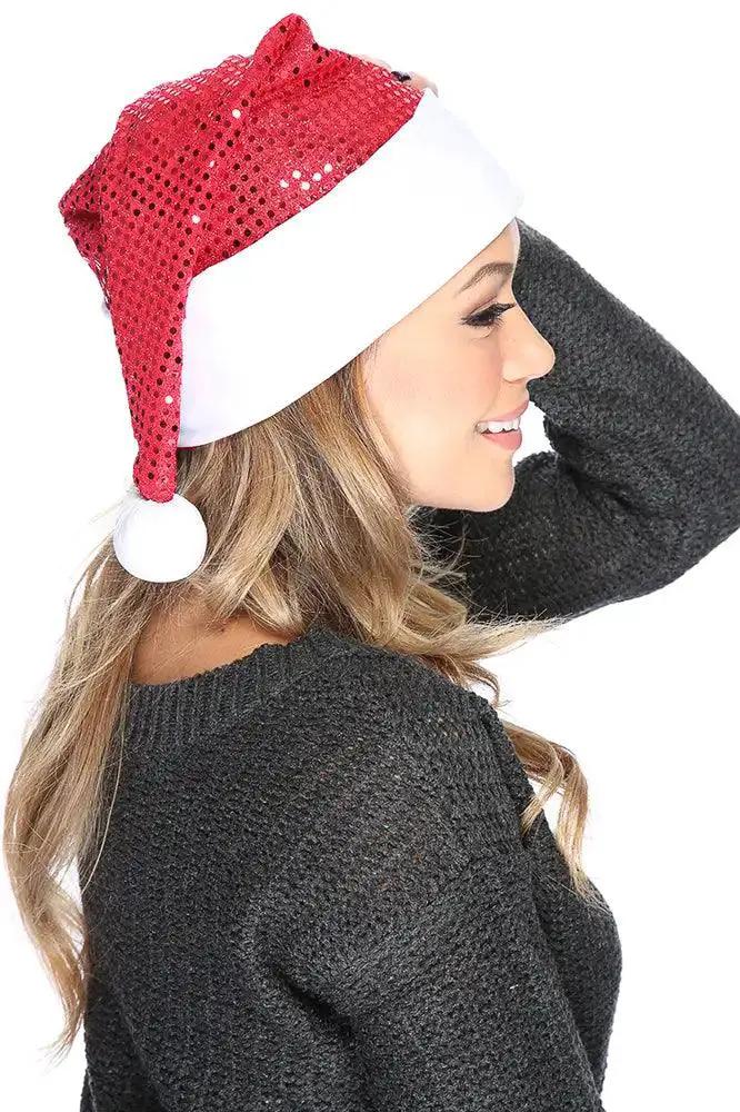Red White Sequin Cute Santa Hat