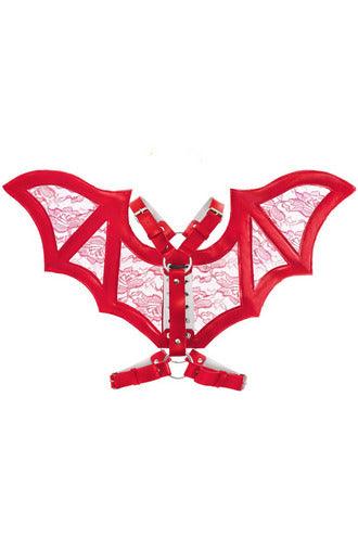 Red/Red Faux Leather & Lace Wing Harness - AMIClubwear